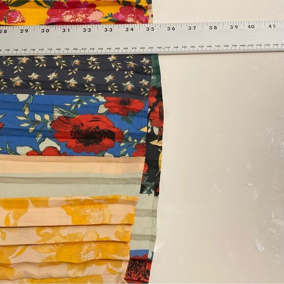 New Anthropologie Pant XS Floral Colorblock Pleated Wide PullUp Gold Waist Lined - Picture 12 of 15